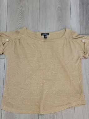LAUREN by Ralph Lauren Beige Short Sleeve Sweater Top